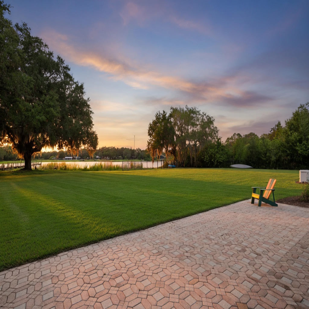 Long view of the backyard lawn